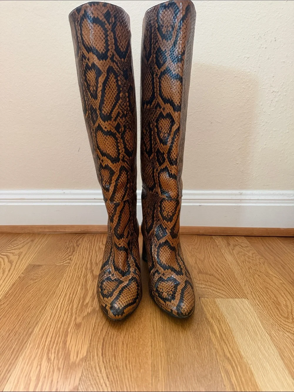 Freda Salvador Ozo orange Snake-Print Knee-High Boots 6.5